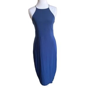 Missguided Navy Blue Halter Neck Cross Back Midi Dress D4201081-16 Womens 12 NEW